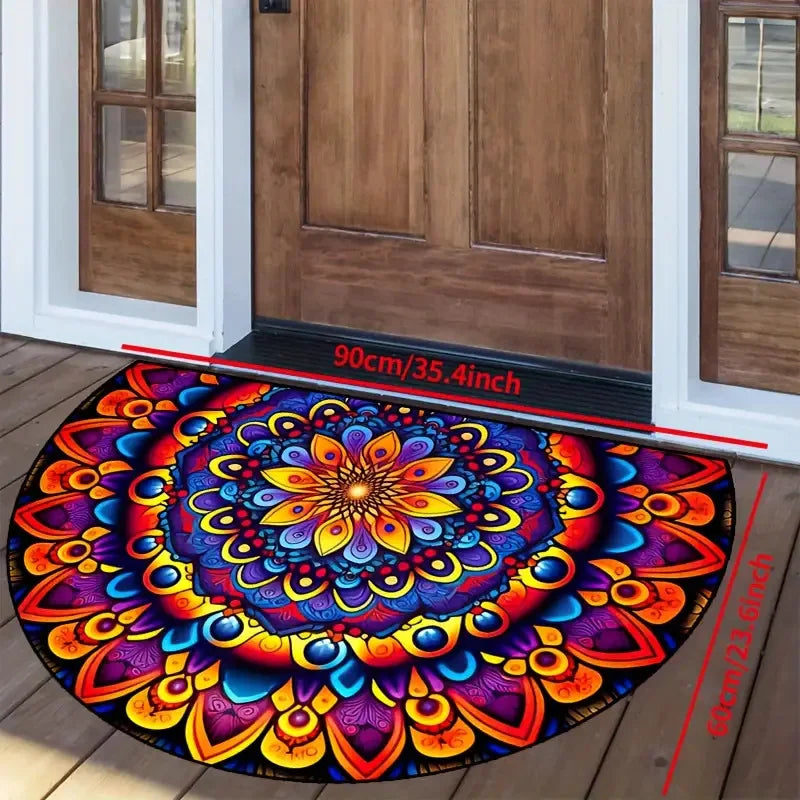 Half Circle Flower Print Non-Slip Entryway Mat
