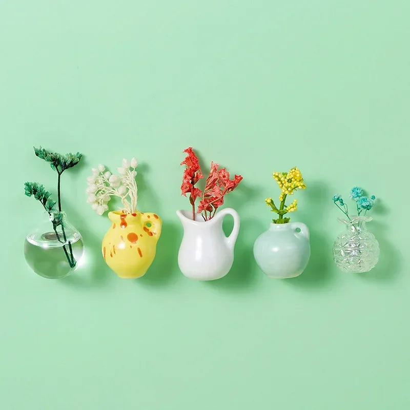 Mini Ceramic Vase Fridge Magnet with Artificial Flower Holder