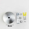 A polished stainless steel ceiling mount canopy for pendant lights shown with various hardware components.