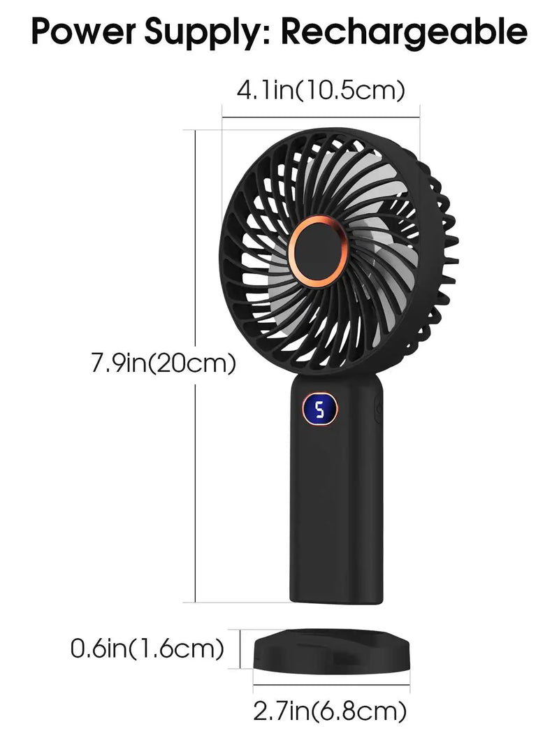 Portable Rechargeable Handheld Fan with Digital Display