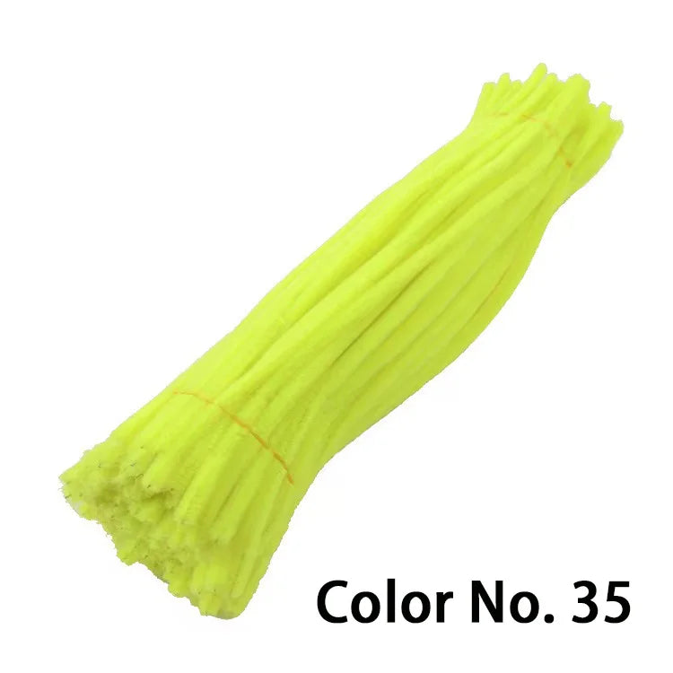 A bundle of bright yellow chenille craft stems for DIY projects.