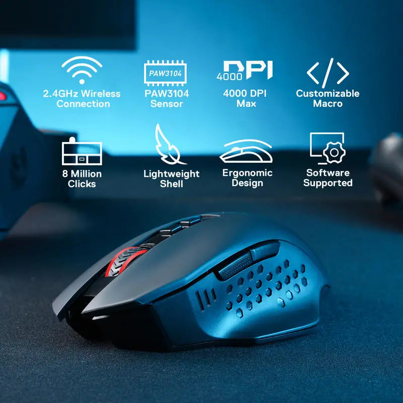 Redragon M656 Wireless Gaming Mouse with 7 Programmable Buttons and RGB LED