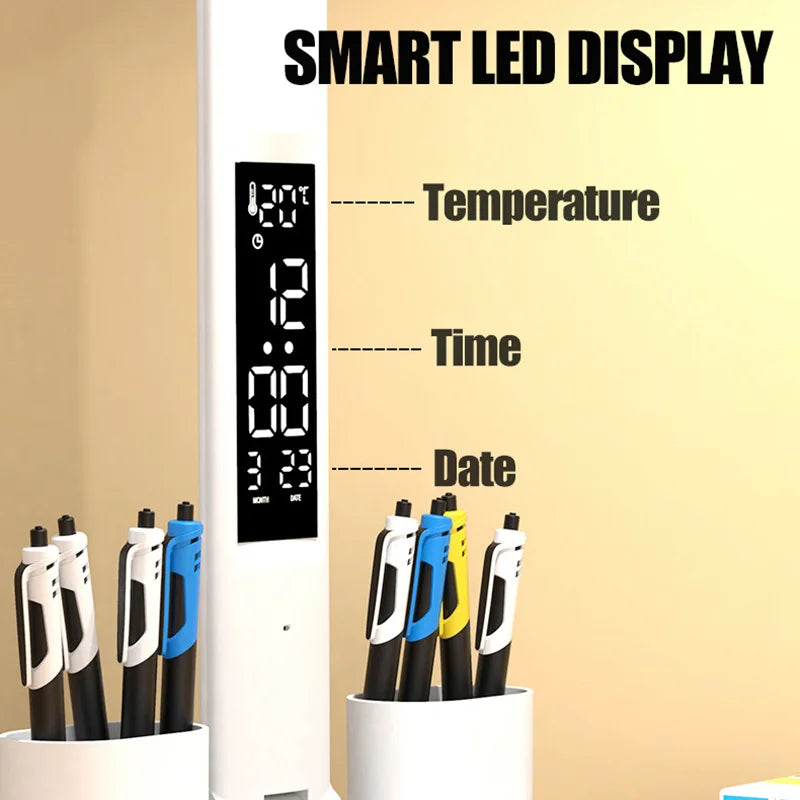 Multifunktionale LED-Schreibtischlampe mit Lüfter & Digitaler Uhr