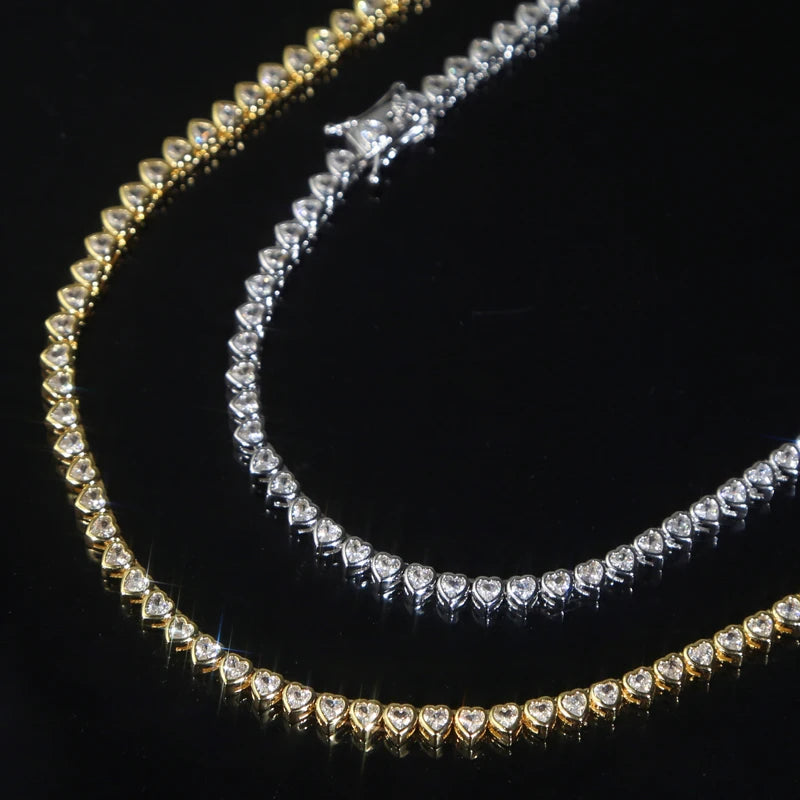 Heart Tennis Jewelry Set with Geometric Bezel