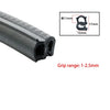 Black U-shaped EPDM rubber edge trim with dimensions and grip range specifications