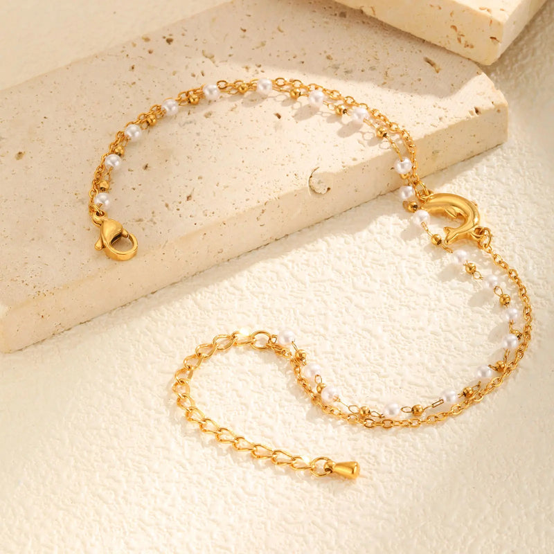 Double-Layer Bead Anklet in Stainless Steel