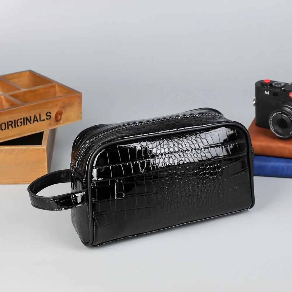 Men's PU Leather Clutch Wallet with Zipper Closure