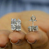 Round & Emerald Cut Moissanite Stud Earrings in Sterling Silver