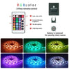 A set of RGB color 24-key remote controls and various LED strip lights.