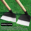 A pair of metal gardening hoes with wooden handles and band saw steel cutting edges for weeding and soil care.