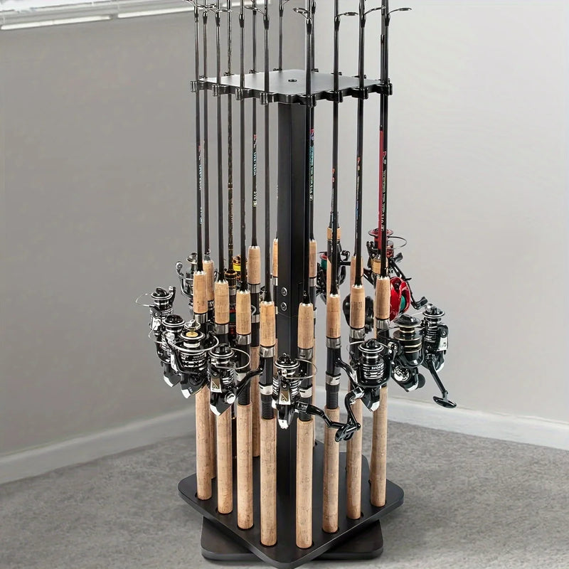 360° Rotating Fishing Rod Rack - Floor Stand Holds Up to 16 Rods
