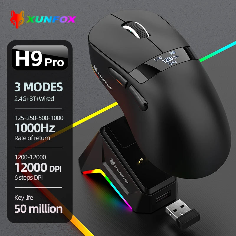 Lightweight Wireless Gaming Mouse with RGB Charging Base