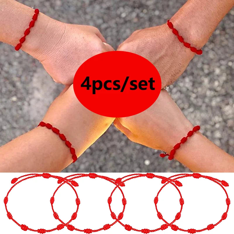 Hand-Woven Red Friendship Bracelet Set