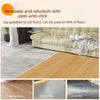 A close-up view of wood grain, terrazzo, and cement flooring samples used for peel-and-stick floor renovation.