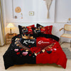 King & Queen Crown Rose Pattern 3-Piece Bedding Set with Duvet Cover and Pillowcases