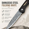 Damascus Steel Folding Pocket Knife with Ebony Handle