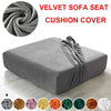 A gray velvet sofa seat cushion cover shown in various colors and textures.