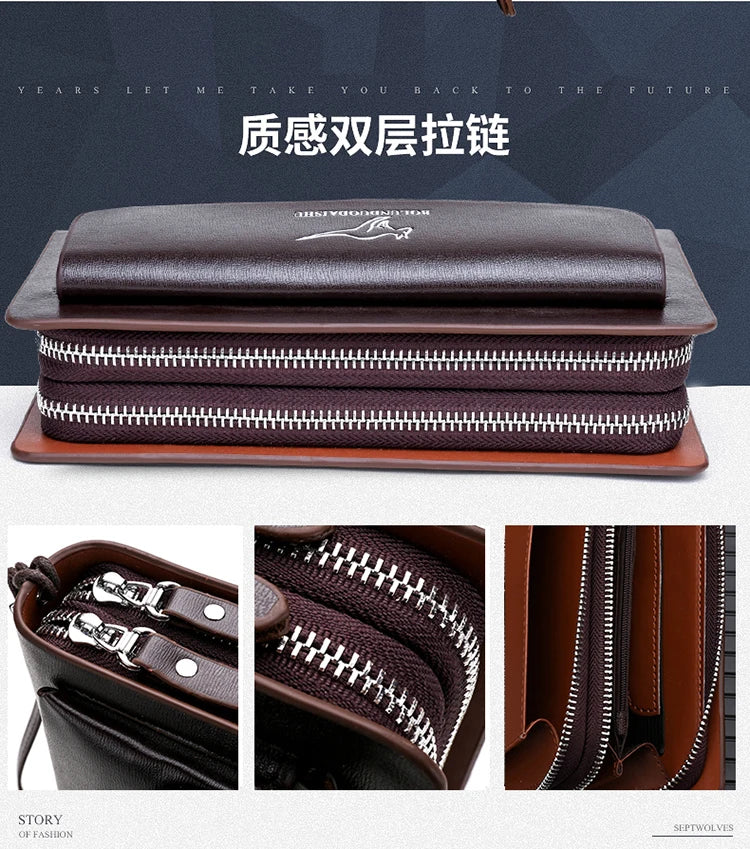 Men's Leather Clutch Wallet with Phone Pocket