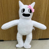 A white plush toy of an Opila Bird with pink accents and large eyes.