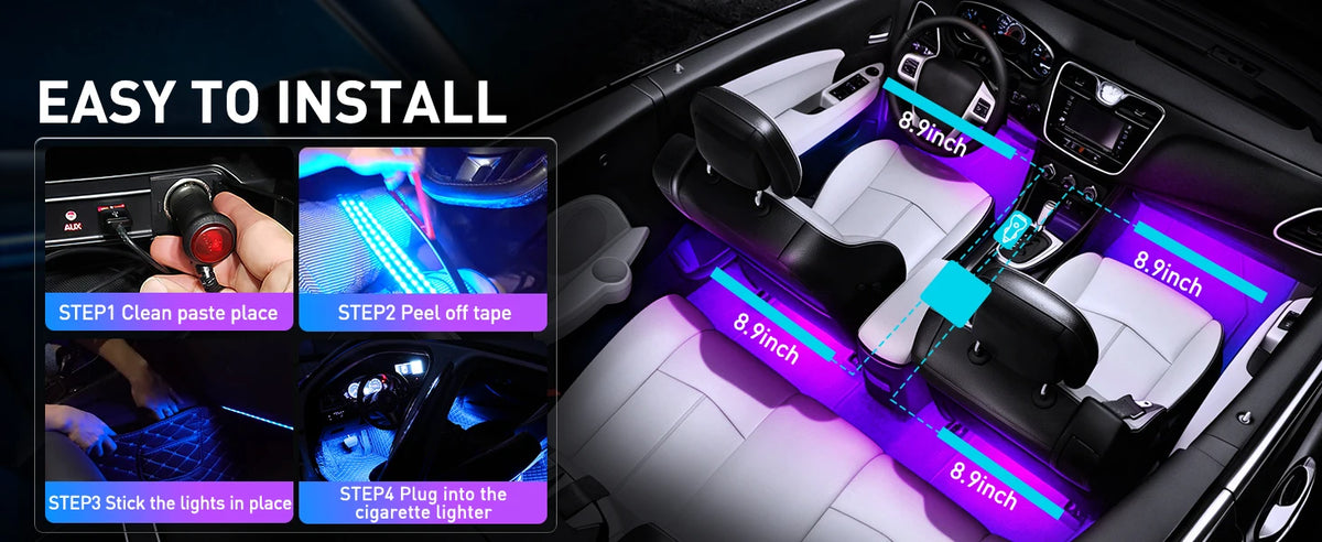 48 LED Multicolor Music Car Interior Light Kit with Remote
