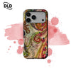 A phone case featuring a swirling ladybug design with double-layer protection.