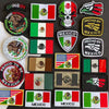 A collection of various Mexico themed patches featuring the Mexican flag, eagle, and national symbols.