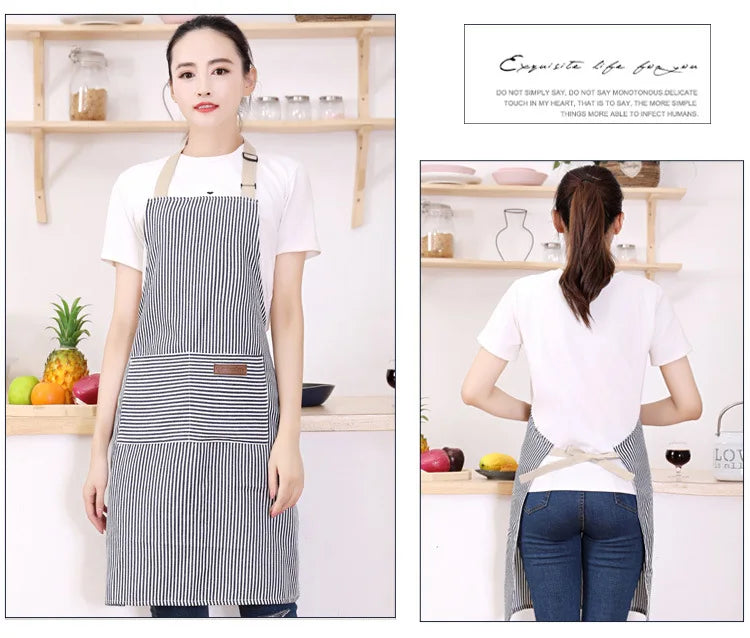 Striped Kitchen & Work Apron with Adjustable Neck Strap