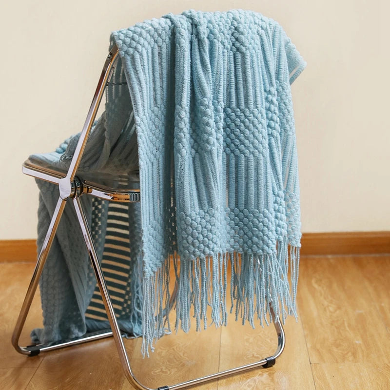 Oversized Chunky Knit Throw Blanket with Tassels