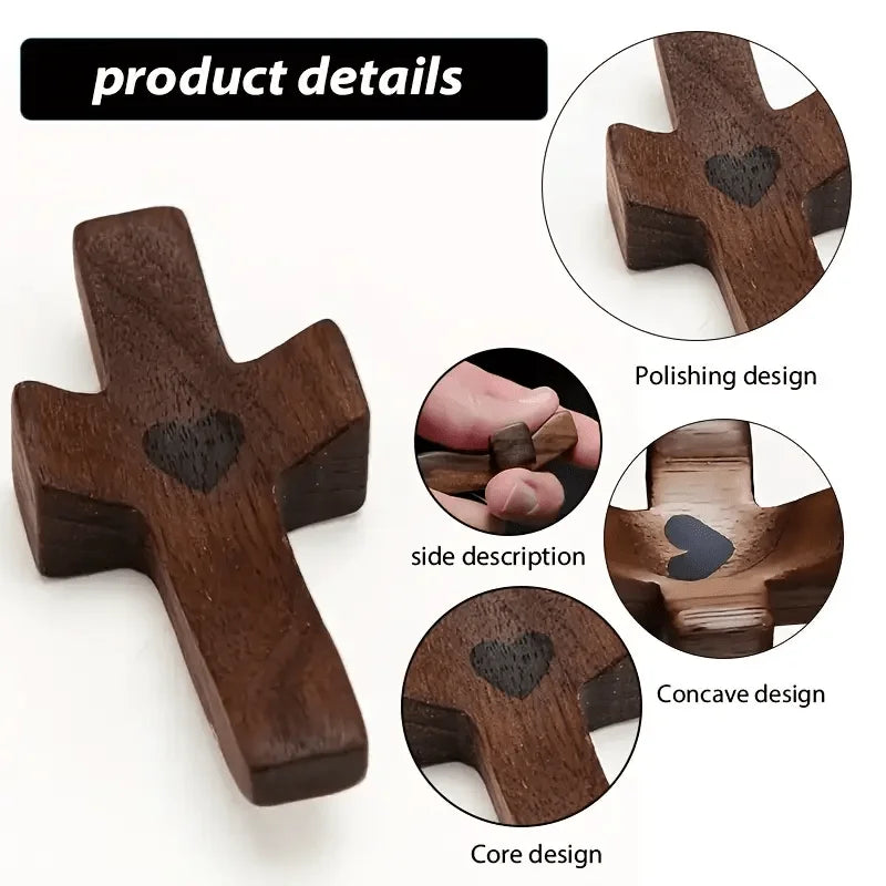 Wooden Pocket Cross with Heart Cutout
