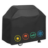 Black waterproof grill cover for a BBQ grill, shown from the side.