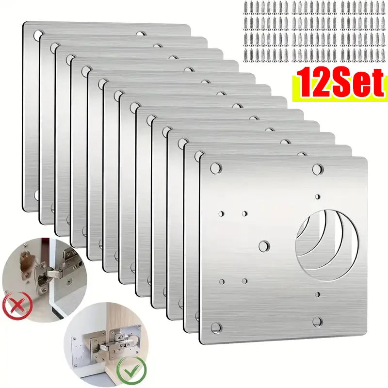 Stainless Steel Hinge Repair Plate Set for Cabinet Doors