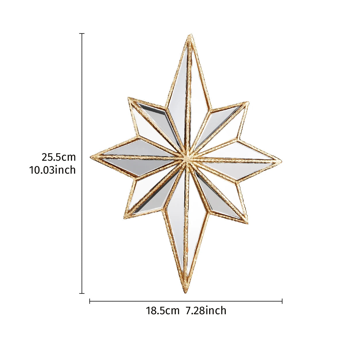 A gold-framed octagonal star resin wall mirror with pointed rays.