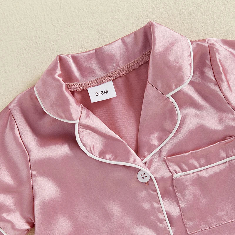 Satin Baby Pajama Jumpsuit with Button-Up Front