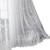 White sheer voile curtain panel with delicate floral embroidery and lace trim