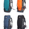 A set of three waterproof hiking backpacks in teal, orange, and black.