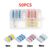 A plastic kit containing various sizes of waterproof heat shrink solder wire connectors with tin-coated copper terminals.