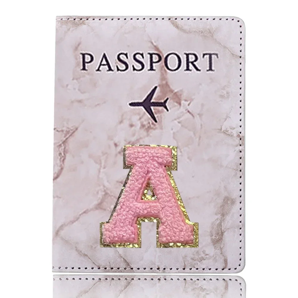Embroidered Letter Passport Holder with Card Pocket