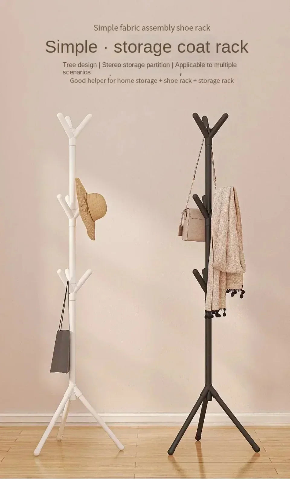 Vertical Tree Branch Coat Rack with 3 Hooks
