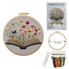 Embroidery DIY Art Kit featuring a book design with floral elements and fabric for cross stitch craft