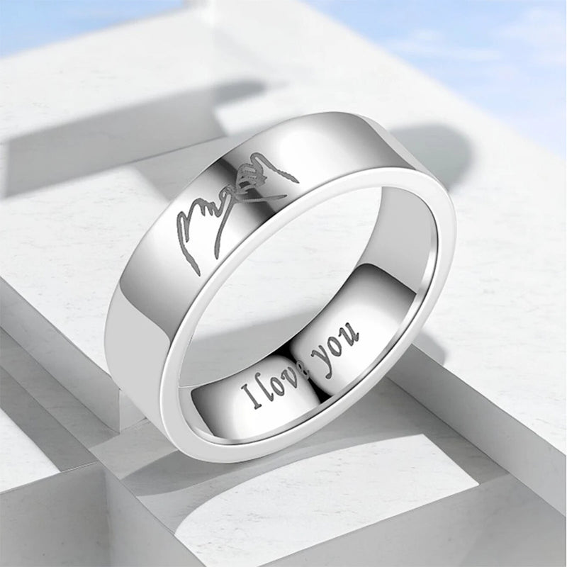 Titanium Steel Couple Rings with 'I Love You' Engraving