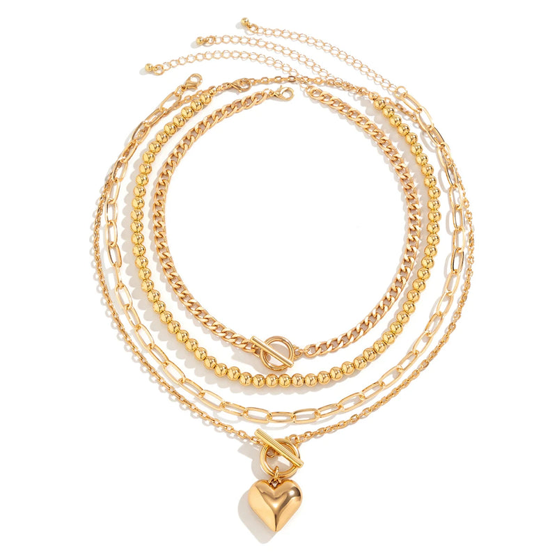 Gold Heart Pendant Choker Necklace
