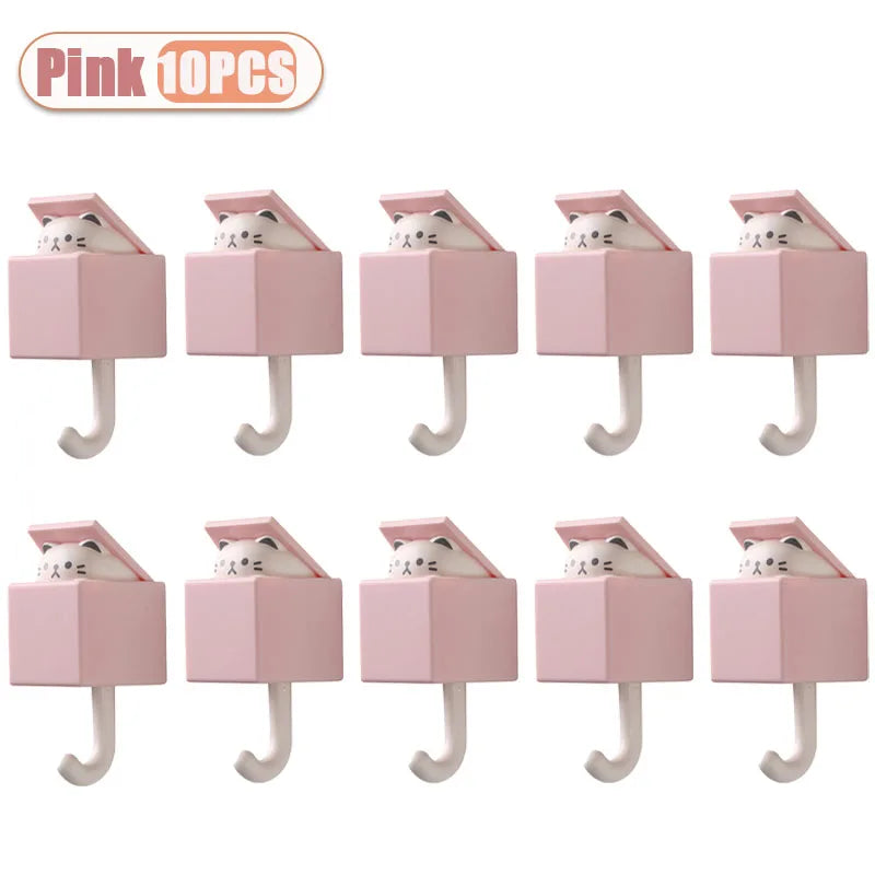 Cute Cartoon Cat Wall Hooks - Self-Adhesive