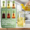 A green bottle dispenser shows various oils like soybean, olive, peanut, and vinegar, suitable for any variety of oils.
