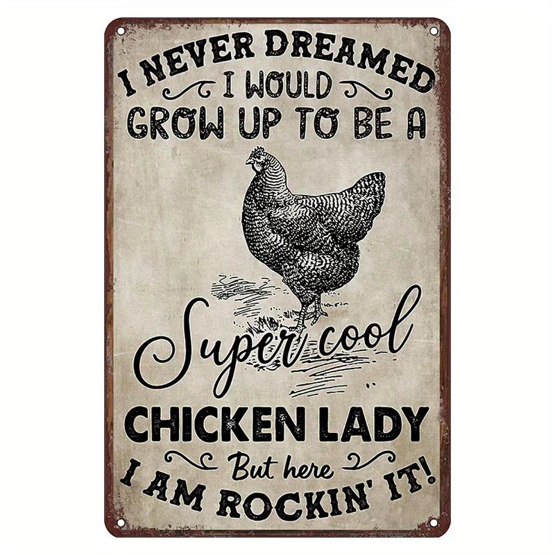 Retro Funny Chicken Farm Metal Sign for Kitchen and Coop