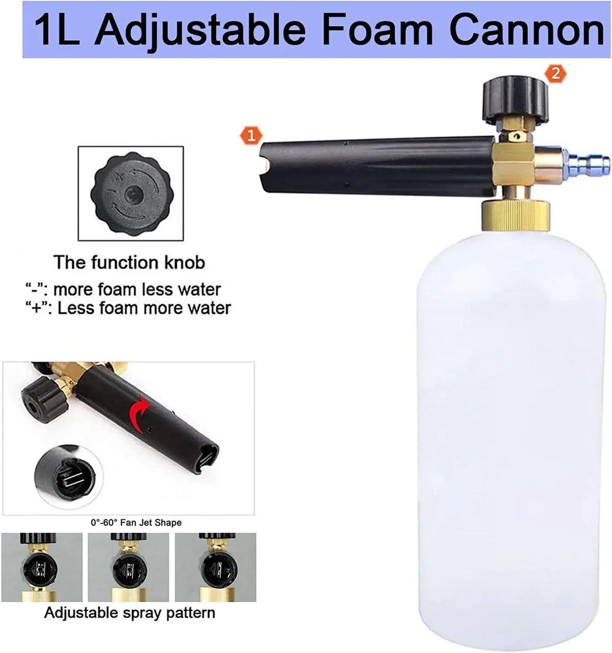 1L High-Pressure Car Wash Foam Gun with Adjustable Nozzle
