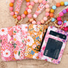 Floral Print PU Leather Wristlet Keychain Wallet with Card Holder