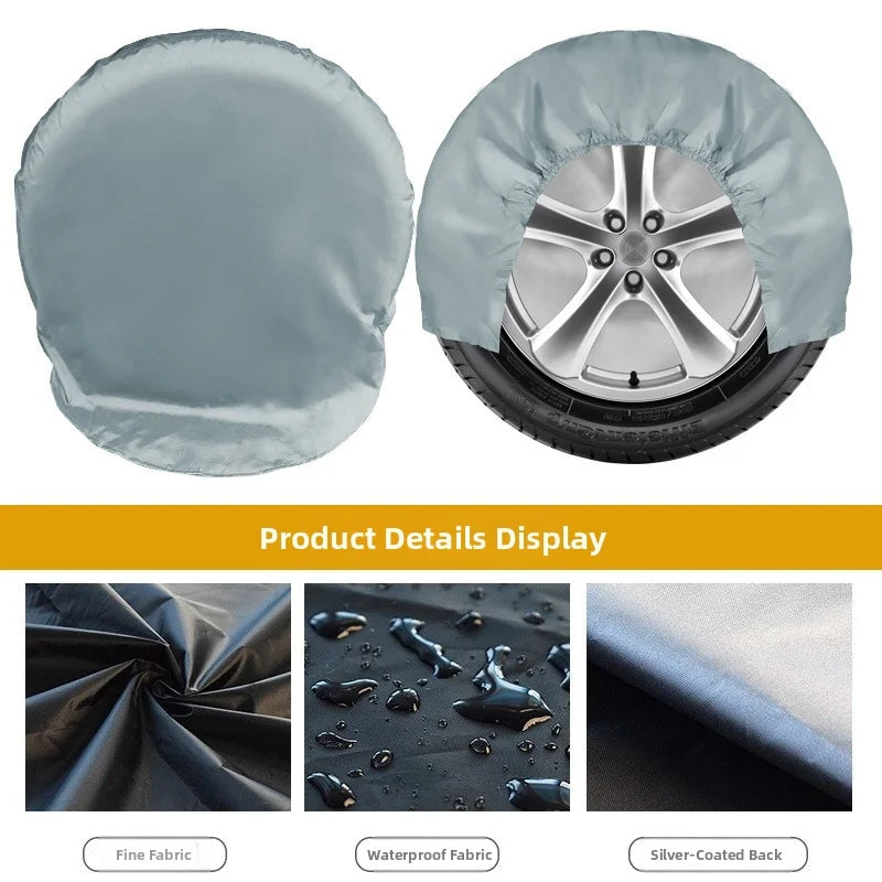 A set of light blue tire covers, including a top cover and an inner rim cover, for universal tire protection.