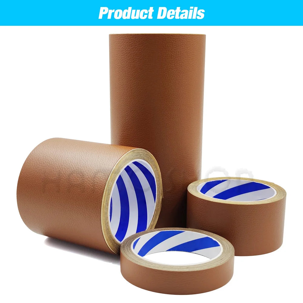 Rolls of brown self-adhesive PU leather repair patches for furniture and car seats