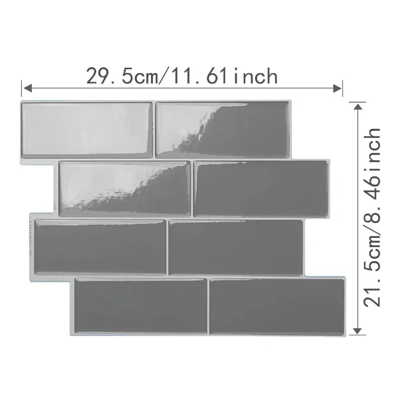 A rectangular mosaic of gray self-adhesive PVC tiles used as wall stickers.