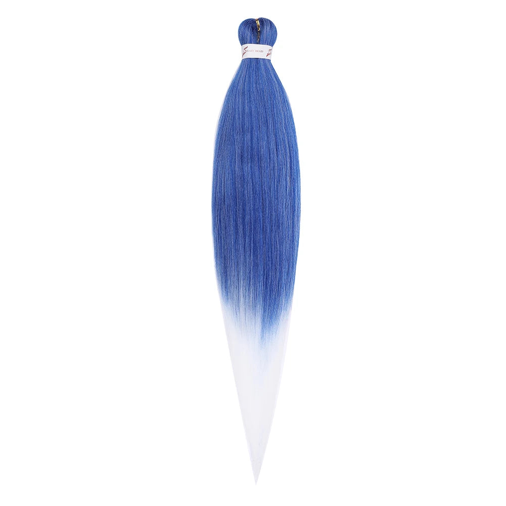 Bündel vorgestreckte Ombré-Flechtfrisuren mit blau-weißer Farbverlaufübergang.